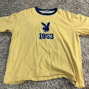 Yellow/navy playboy shirt, 1953 logo (size Large)